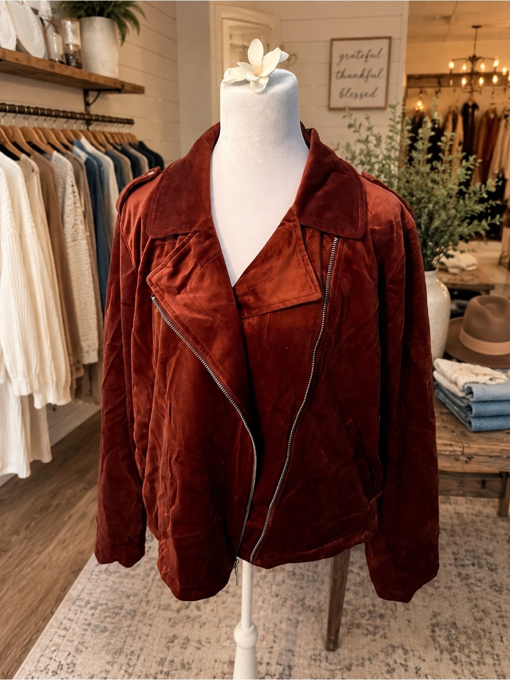 Rust Velvet Moto Jacket - Women
